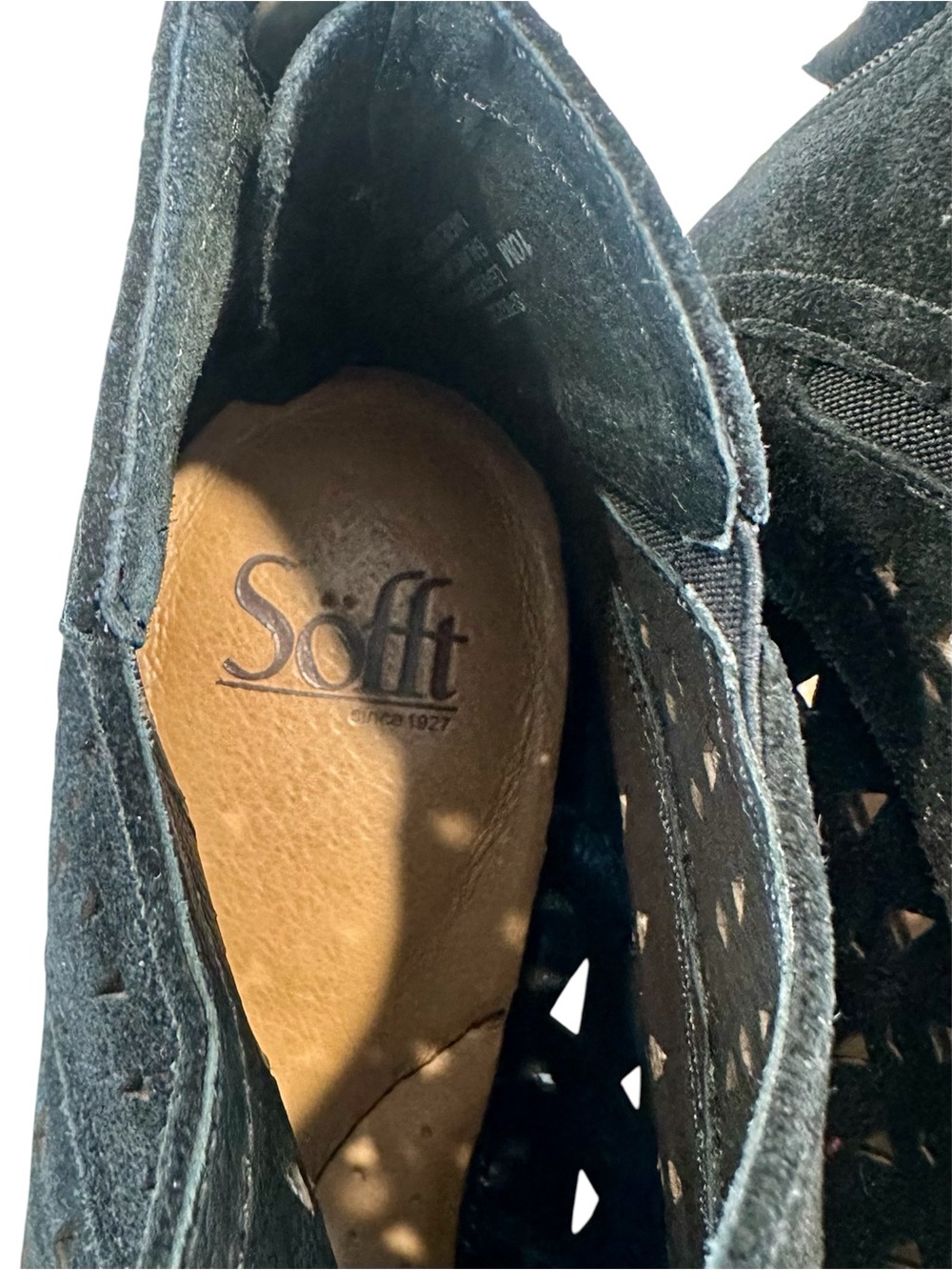 Söfft Black Westwood II Suede Laser Cutout Ankle Booties with Wood-Look Heel - Picture 4 of 10